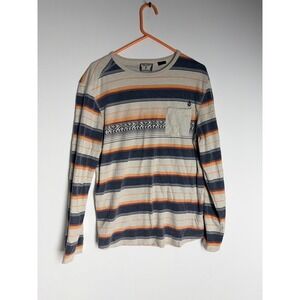 Volcom Mens Long Sleeve Pocket Tee Striped Geometric Tribal Crewneck Large